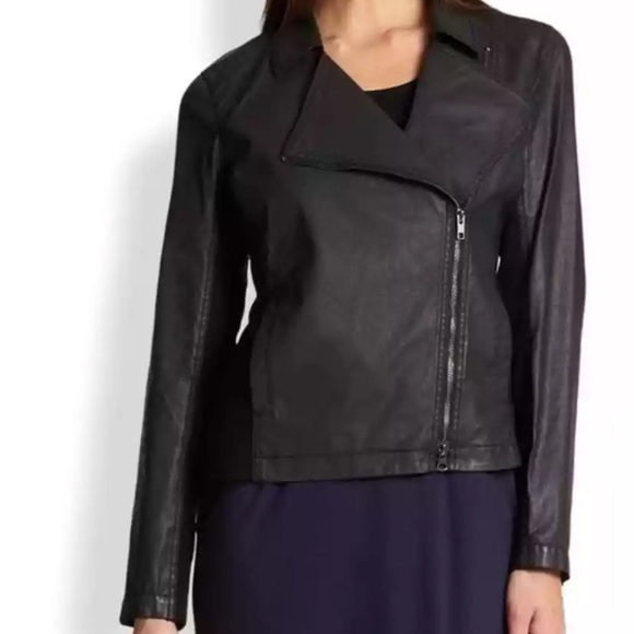 Eileen Fisher black moto jacket faux leather size XL - Picture 1 of 8